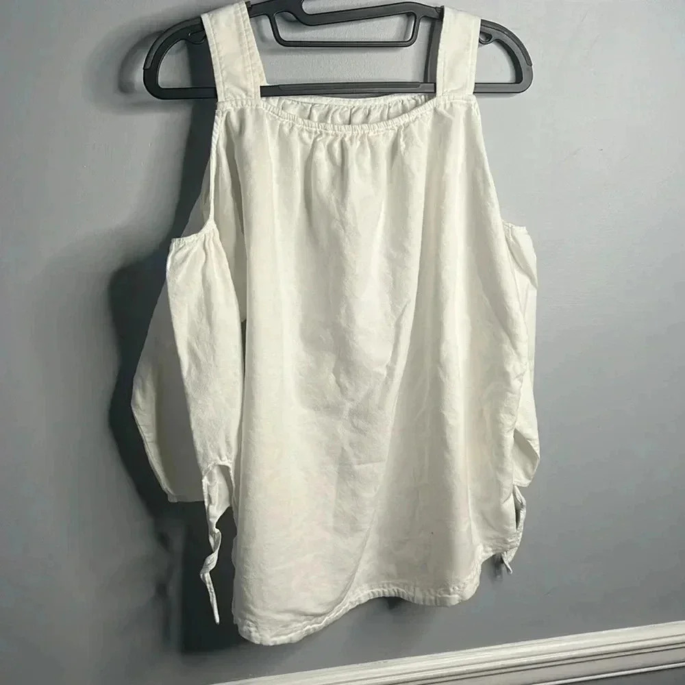 Women’s Madewell White Open Shoulder Blouse Top Bow Tie Size M - Picture 4 of 6
